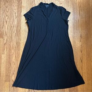 Eileen Fisher Women Maxi Shift Dress Black Tencel Stretch Short Sleeve 1X V neck
